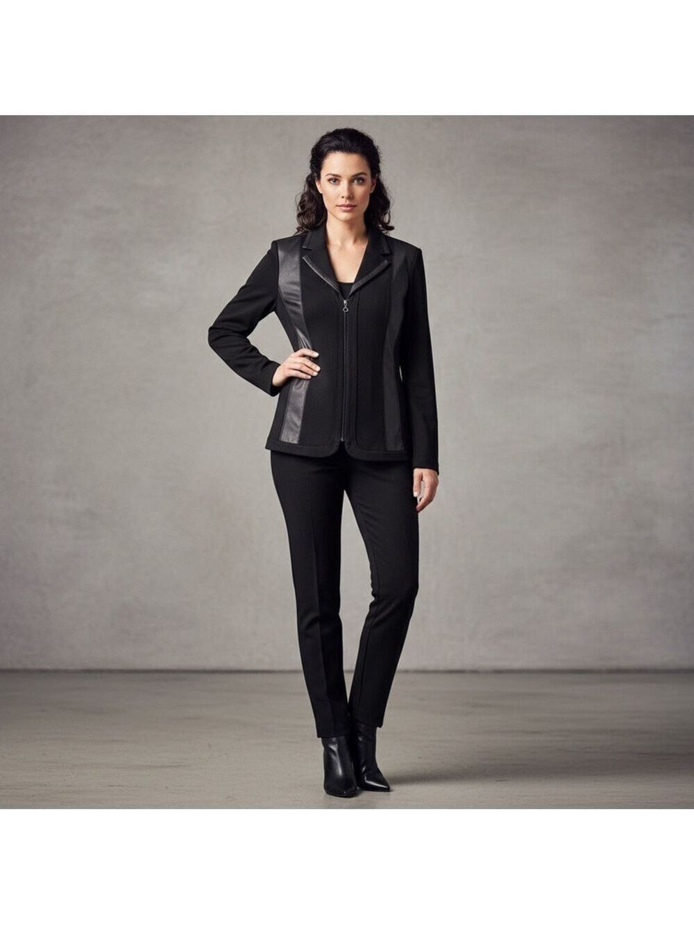 Tanjay Women’s Blazer Faux Leather Trim Zip Front Size 12